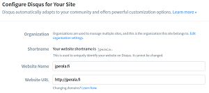 Disqus site configuration